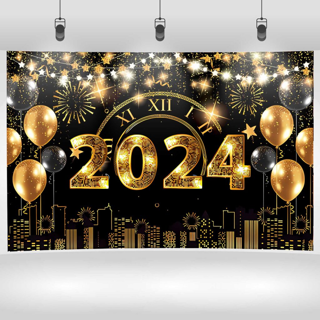 Happy New Year Backdrop Clock Countdown Backdrop Black And