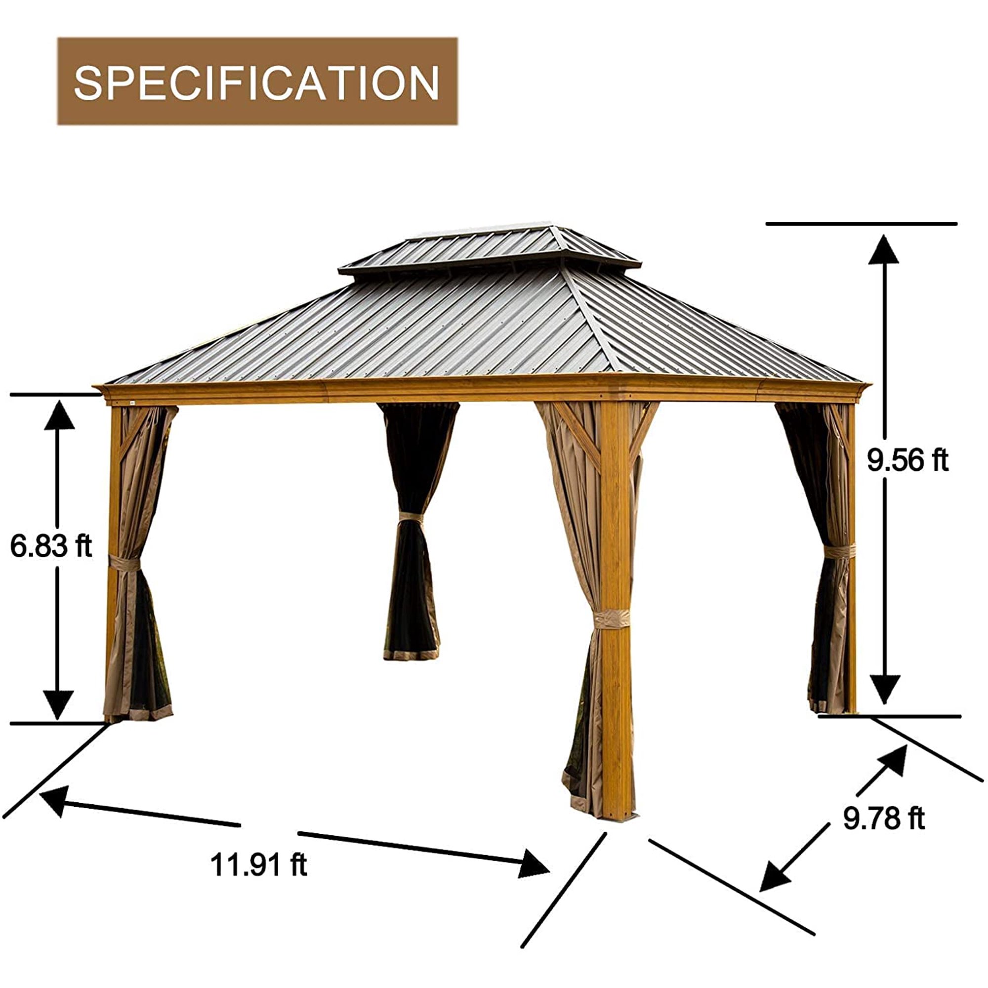 Domi Outdoor Living 10' x 12' Hardtop Gazebo Outdoor Aluminum Wood