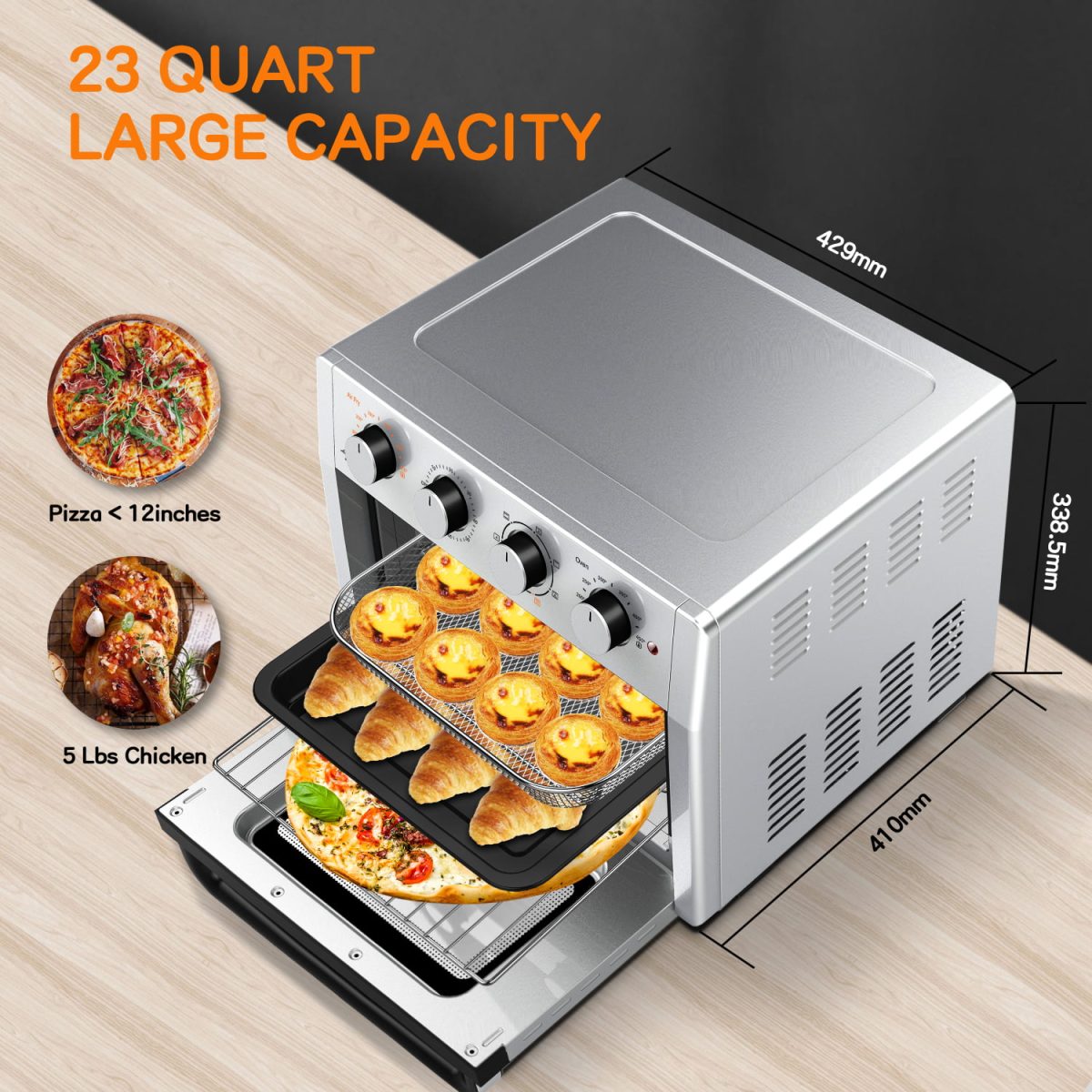 24 Qt Air Fryer Toaster Oven ,7-In-1 Convection Oven with Air Fry, Roast,  Toast, Broil Bake Function Rotisserie Dehydrator for Kitchen Countertop  Appliances for Cooking Chicken, Steak & Pizza 
