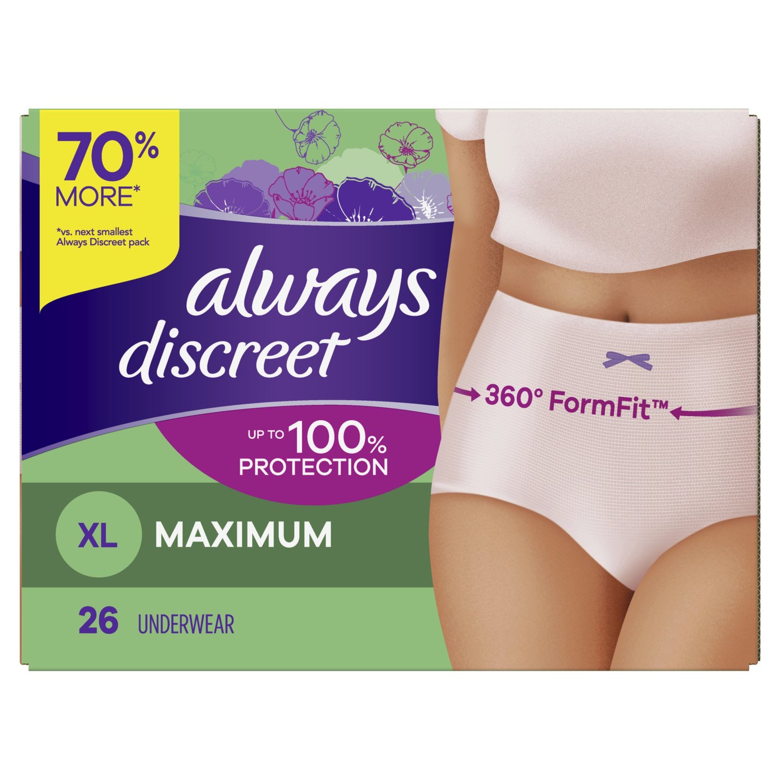 Always Discreet Adult Incontinence Underwear, Max Protection, XL, 26 Ct –  The Market Depot