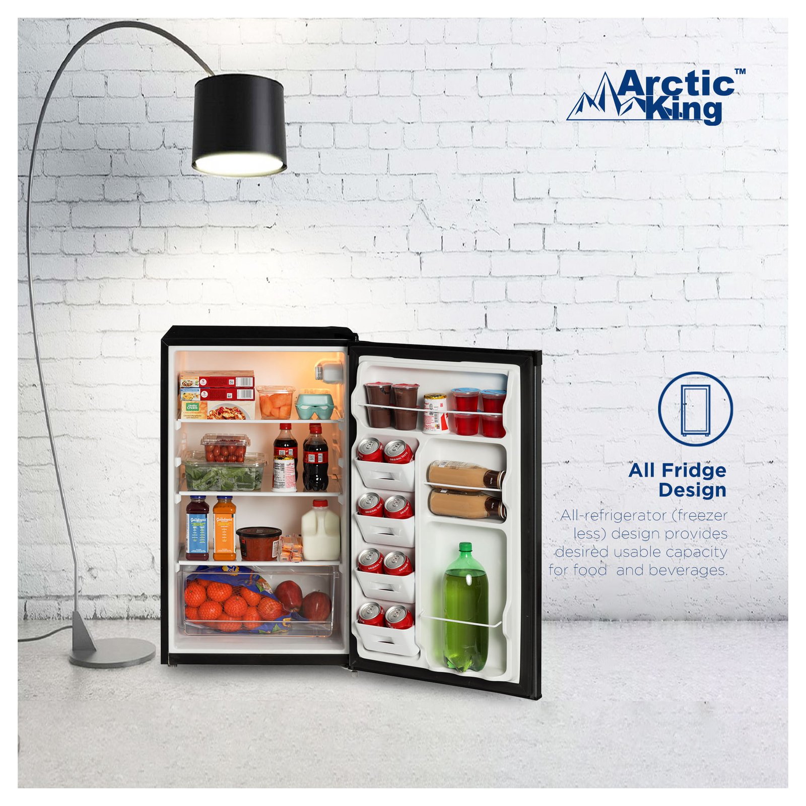 Arctic King 4.4 Cu ft One-Door No Freezer Mini Fridge, Black
