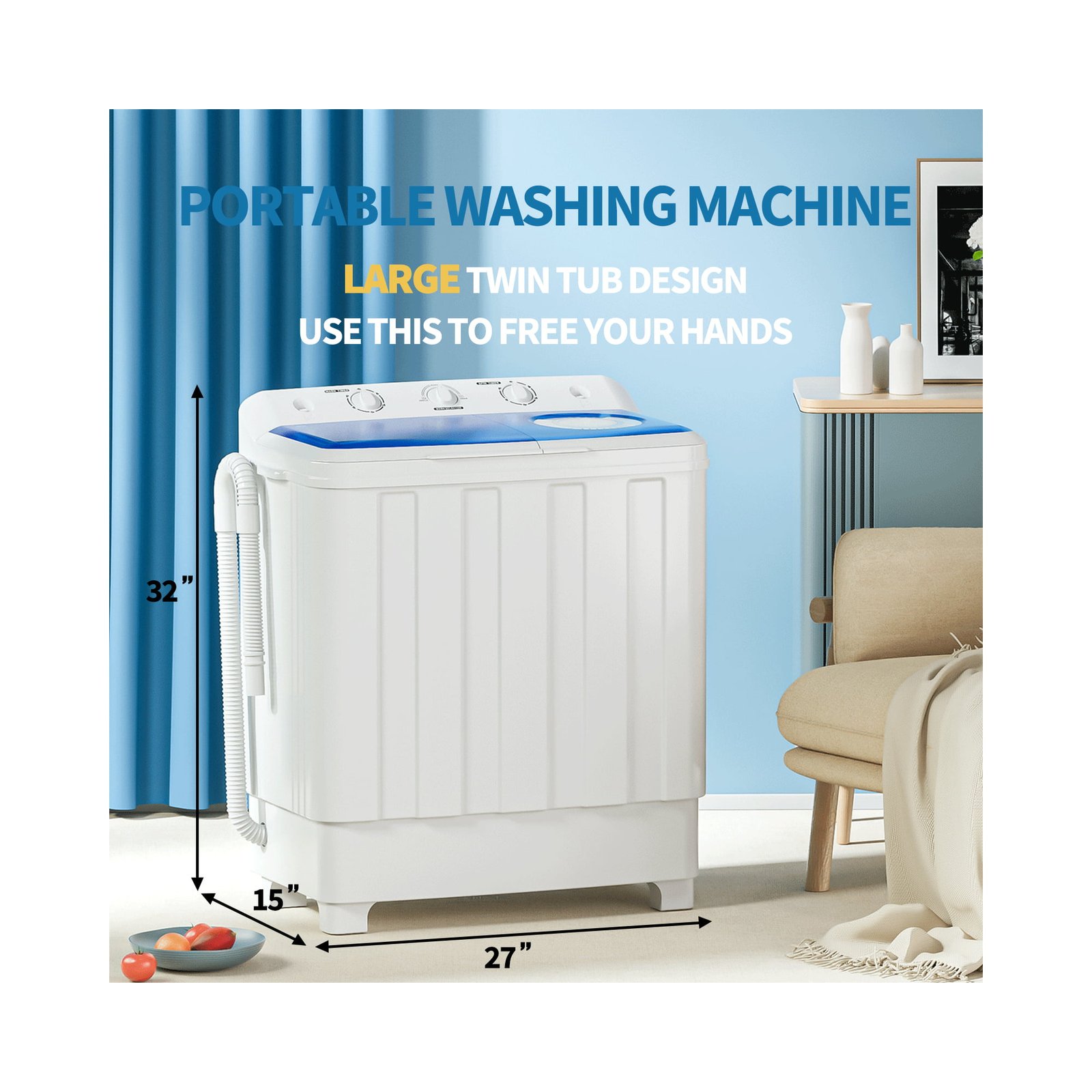 Auertech Portable Washing Machine 28lbs Mini Twin Tub Semi-Automatic Washer  Spinner Combo with Drain Pump – The Market Depot