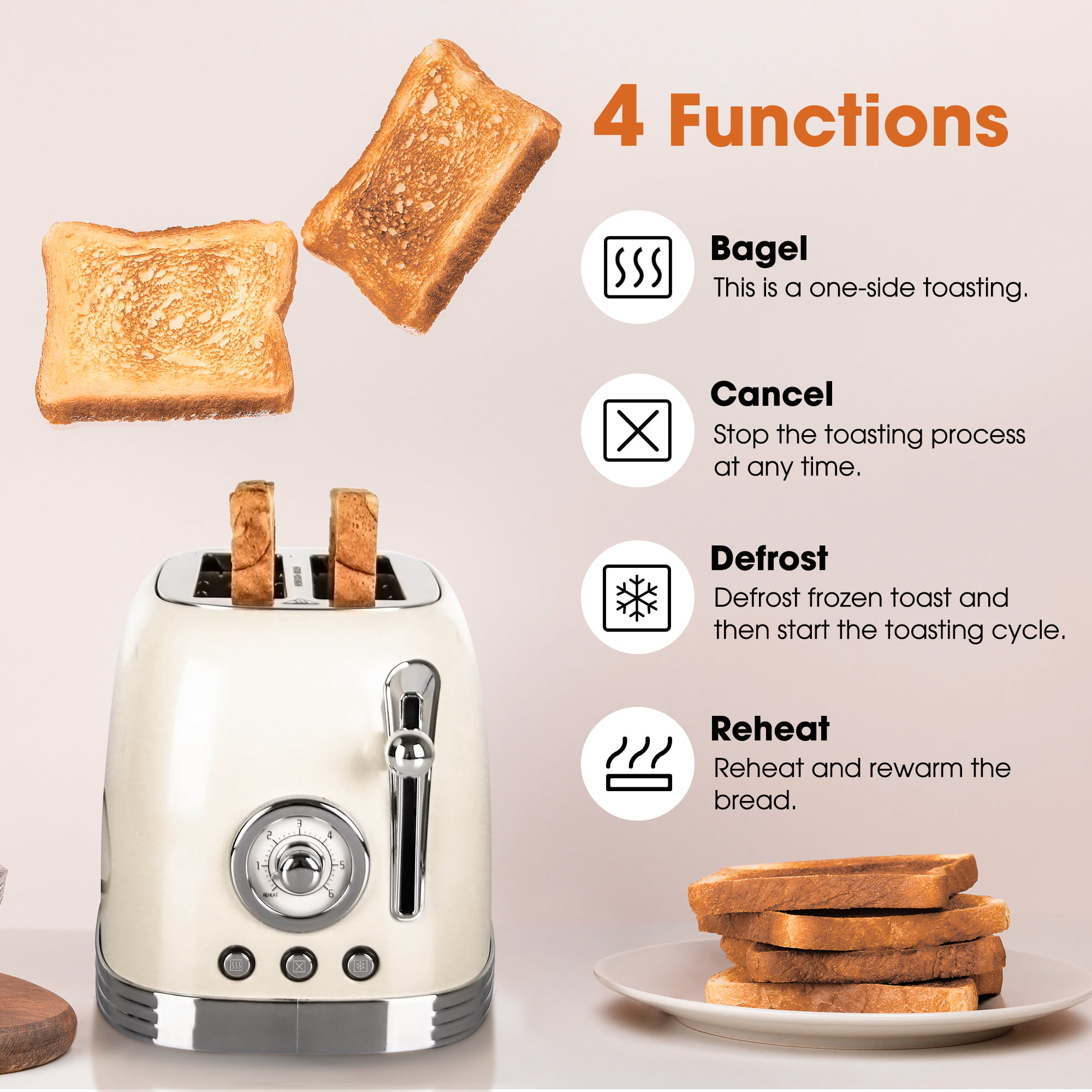 2-Slice Toaster with 1.5 inch Wide Slot, Retro Stainless Steel with Bagel  and Muffin Function, Removal Crumb Tray, 5 Shade Settings, Silver 