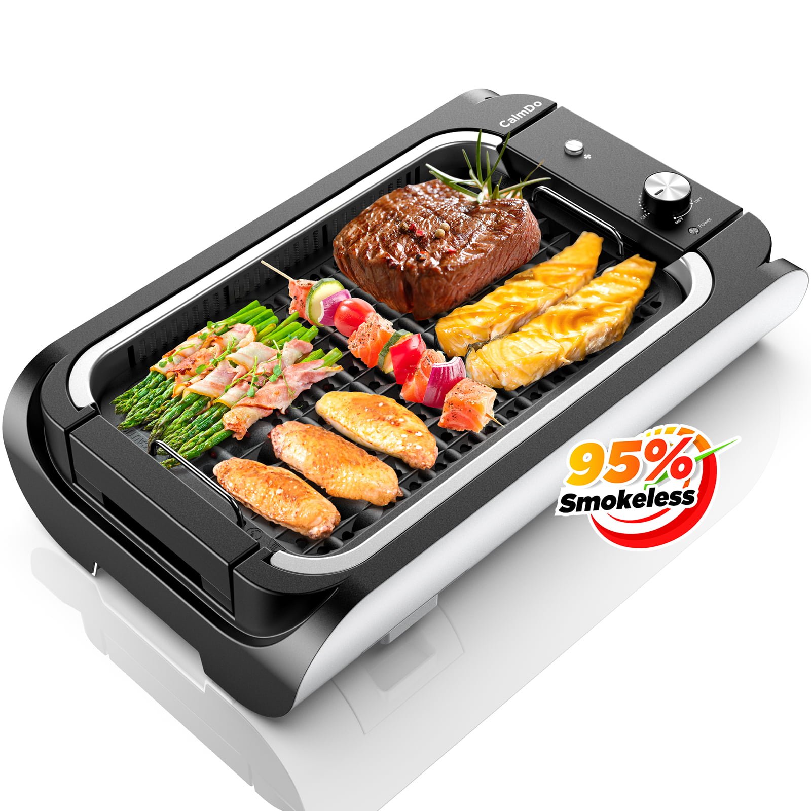 CalmDo Electric Grill, Smokeless Indoor Grill with Tempered Glass