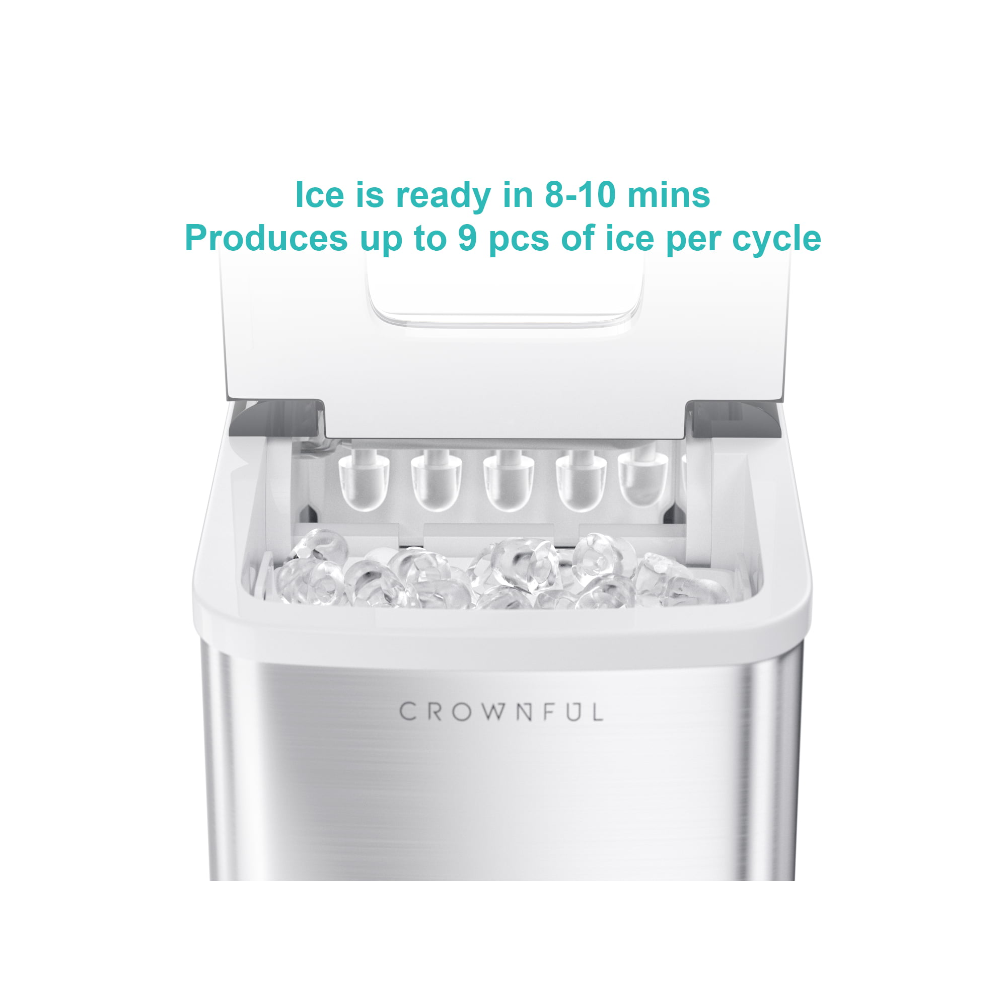 CROWNFUL Ice Maker Machine for Countertop, 9 Bullet Ice Cubes S/L