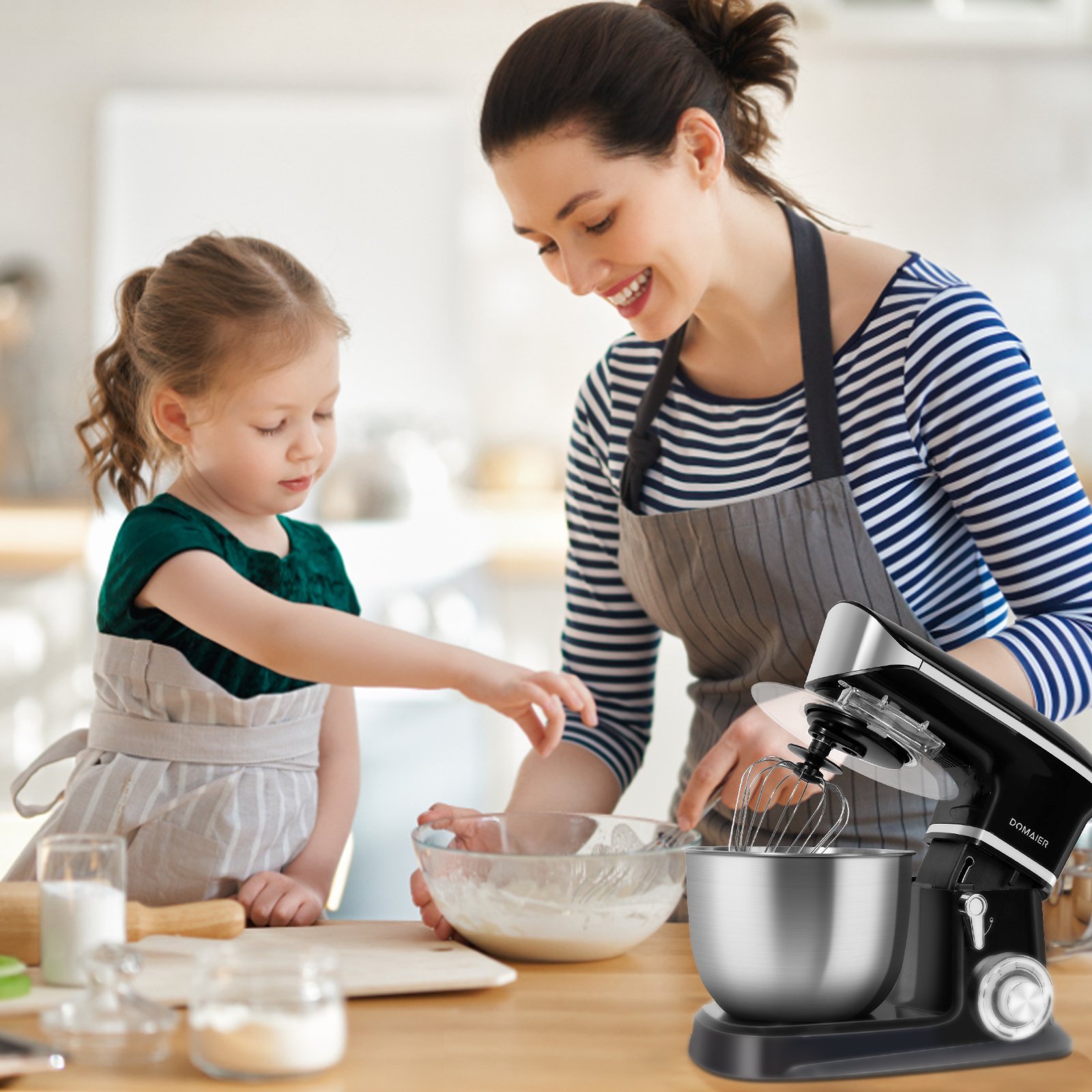 GEFT Stand Mixer, 6 QT 600W Tilt-Head Dough Mixer, 6+P speed Mixers Kitchen  Electric Stand Mixer with Stainless Steel Bowl, Dishwasher-Safe Dough
