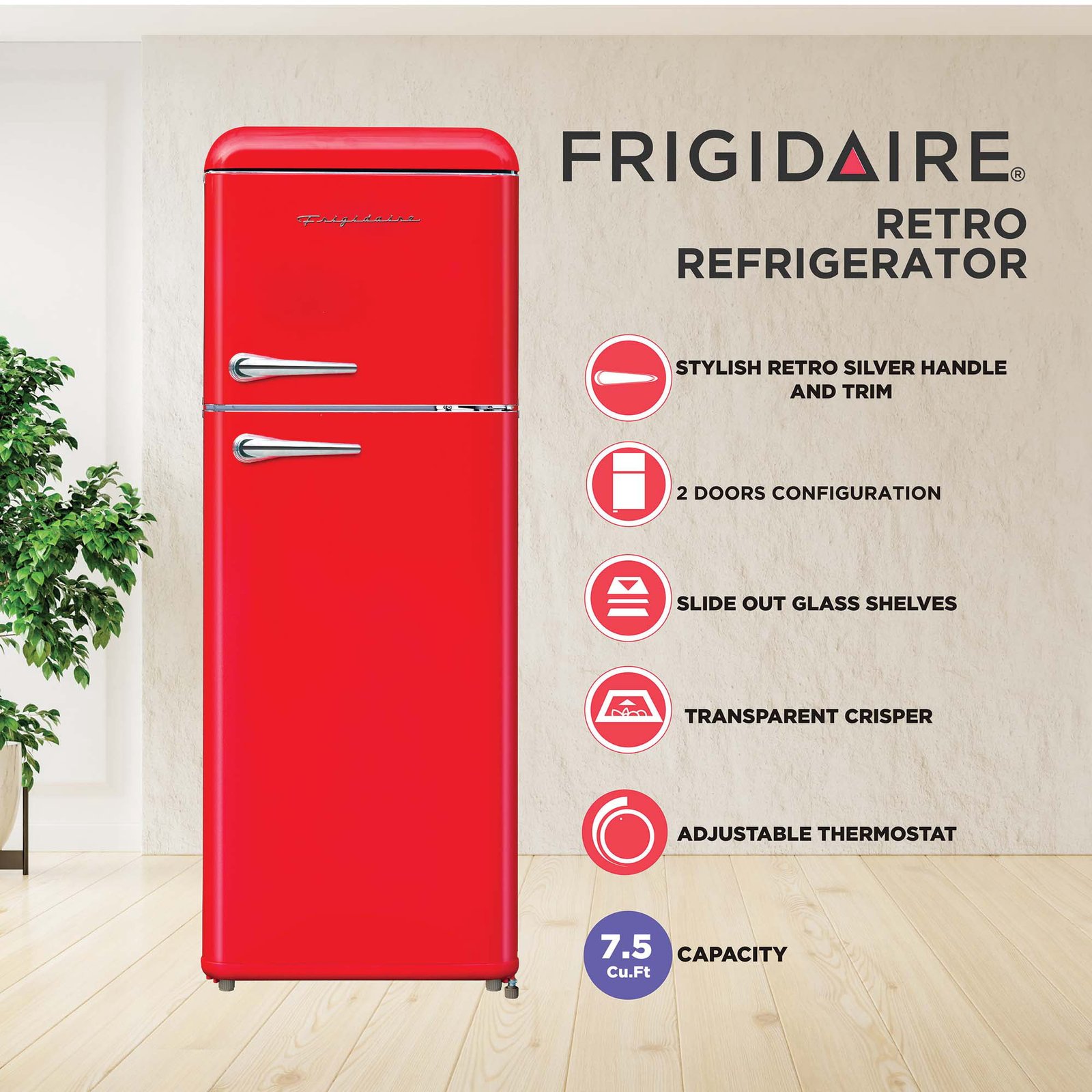 Frigidaire 7.5 Cu. Ft. Top Freezer Refrigerator in RED, Rounded Corners –  RETRO, EFR756 – The Market Depot