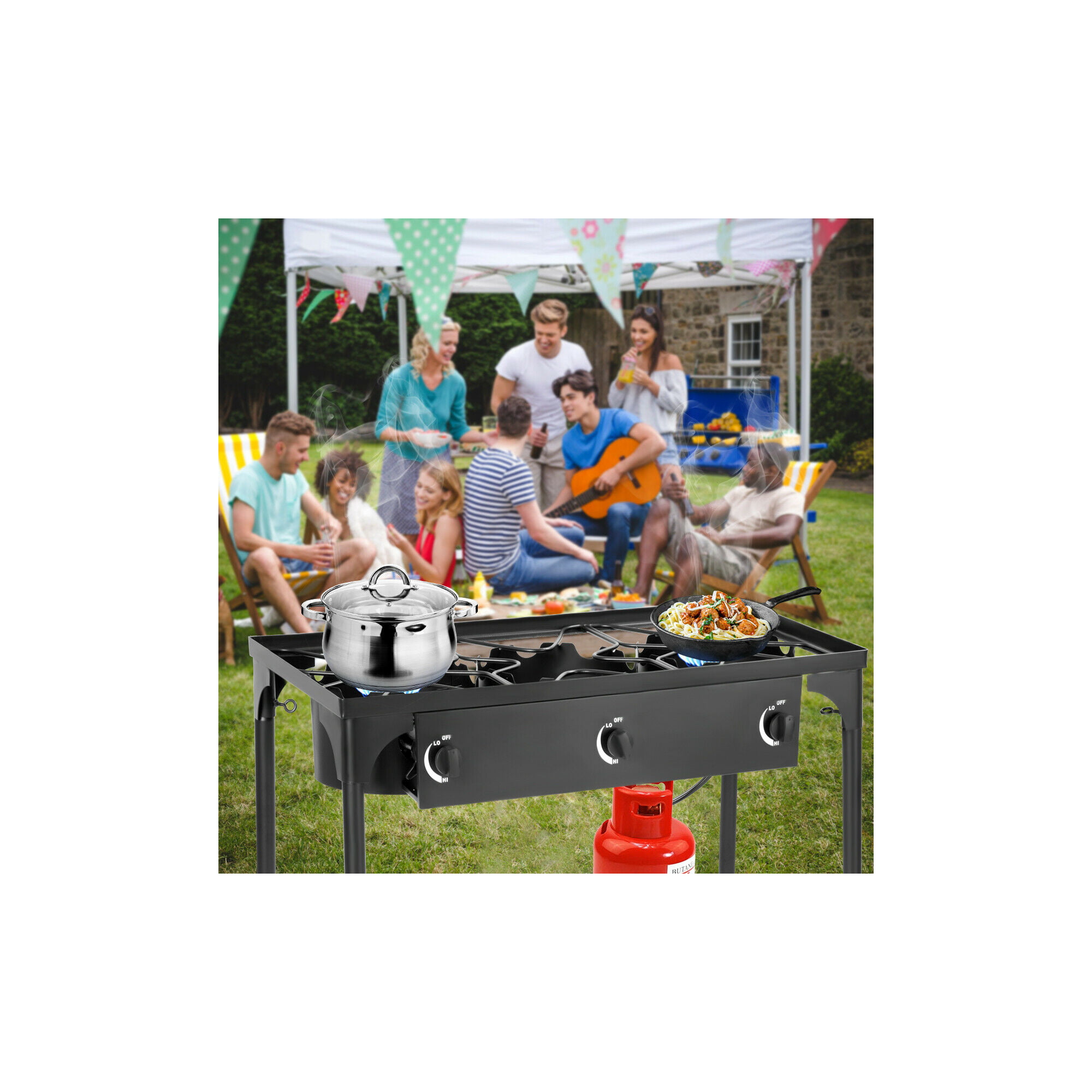 Goplus Portable Propane 225,000-BTU 3 Burner GAS Cooker Outdoor Camp Stove BBQ - Black