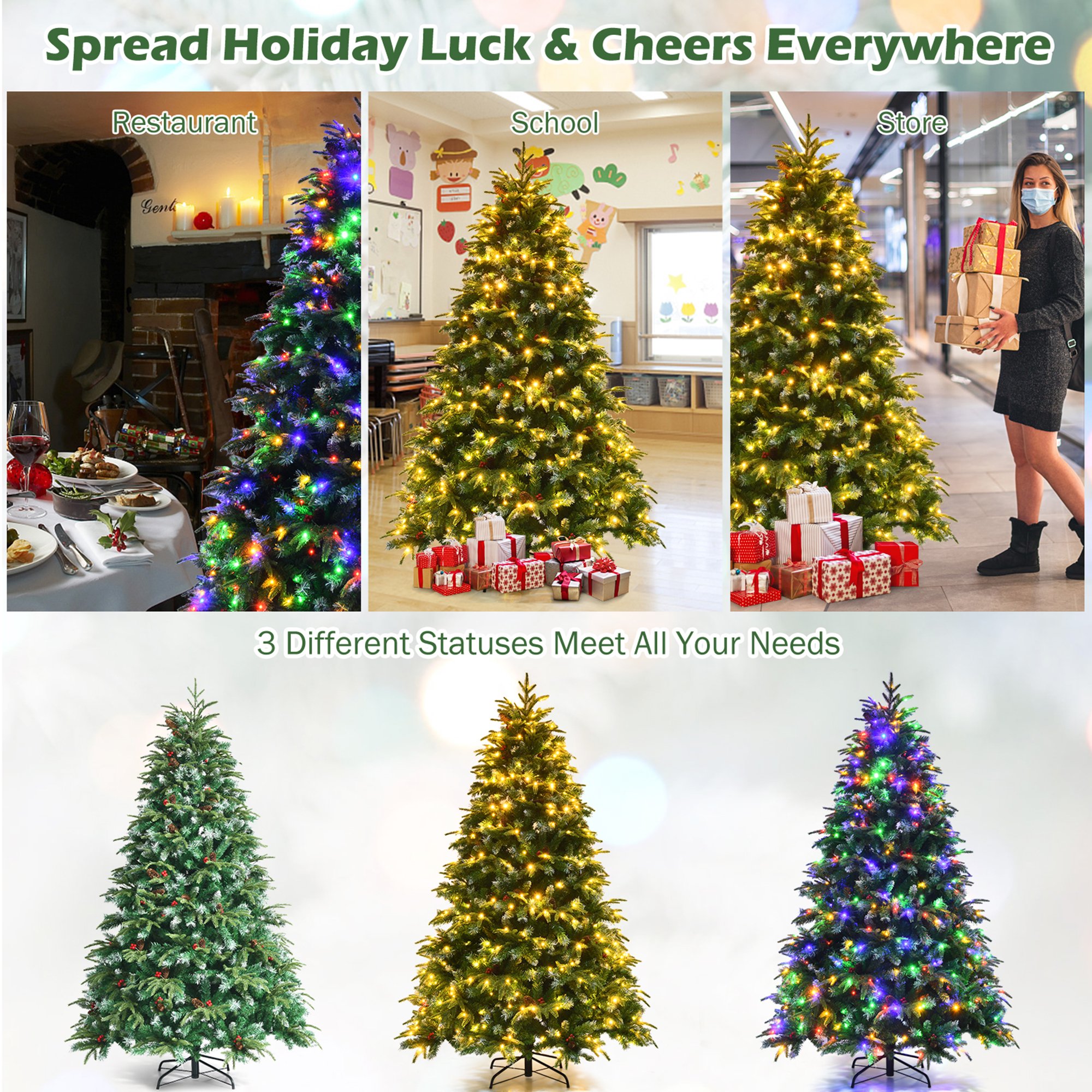 Gymax 6 ft. Artificial Christmas Tree Hinged Tree with Pine Cones