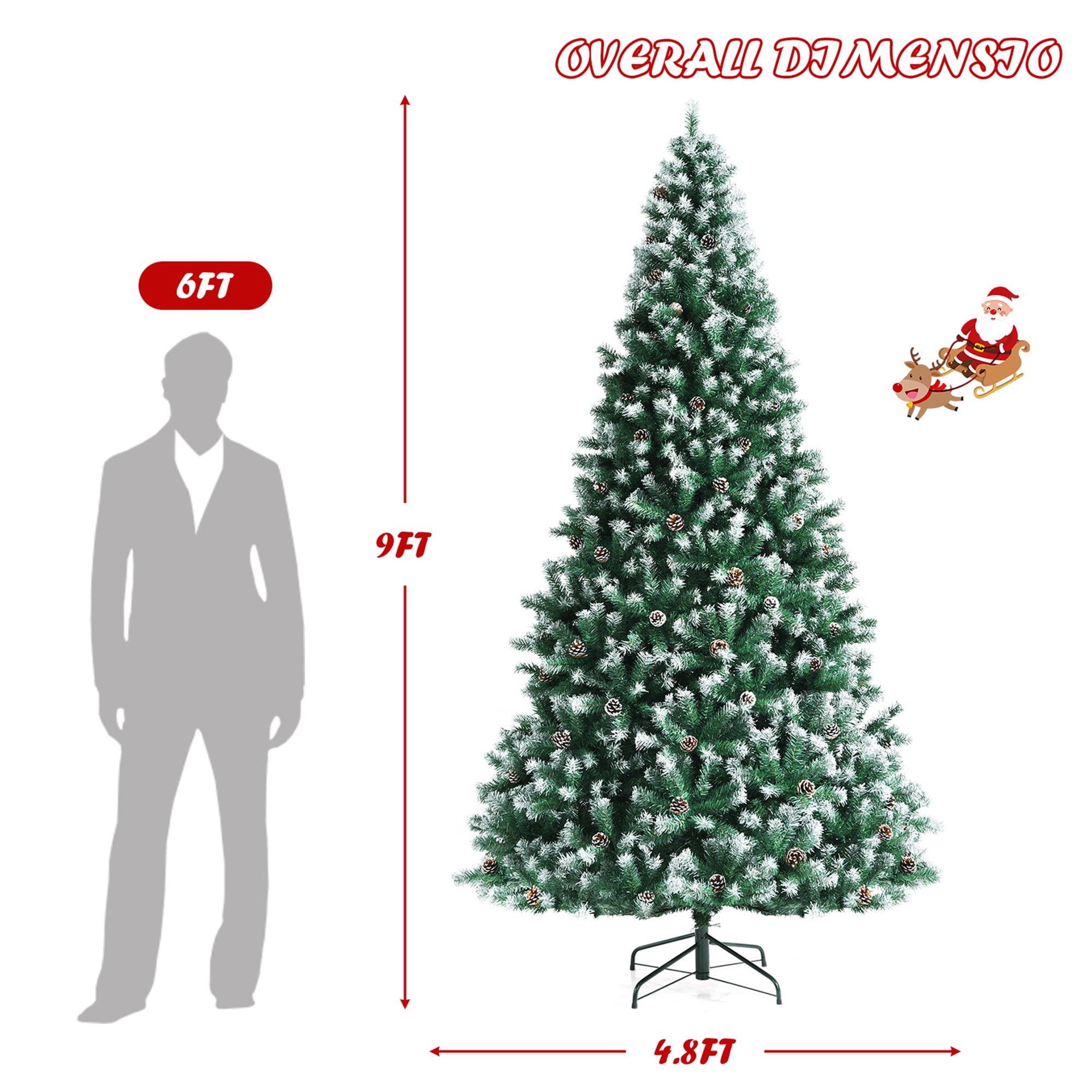 Gymax 9 FT Artificial Snow Flocked Christmas Tree Hinged Xmas Tree