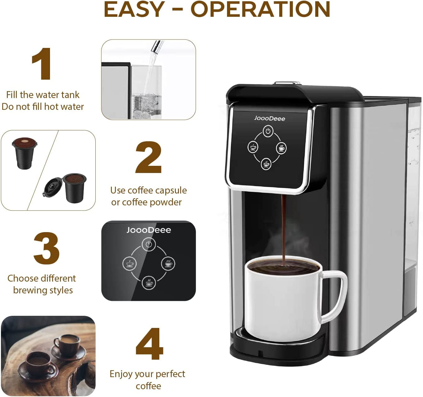 Great Choice Products Coffee Maker 3in1 Single Serve Coffee Machine, for K Pod Coffee Capsule Pod, Ground Coffee Brewer, Loose Tea Maker, 6 to 10 O
