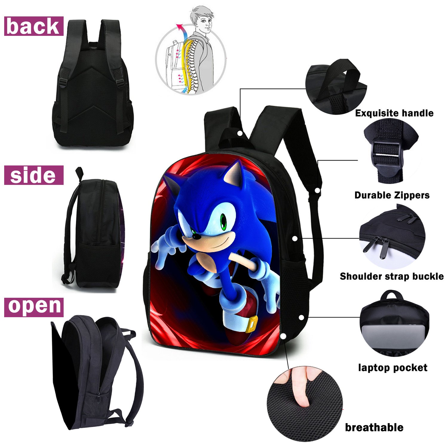 Kufutee 3 Pcs Sonic Boys Backpack Cartoon Backpack Set-Including Lunch Bag  And Pencil Case For Boys – The Market Depot