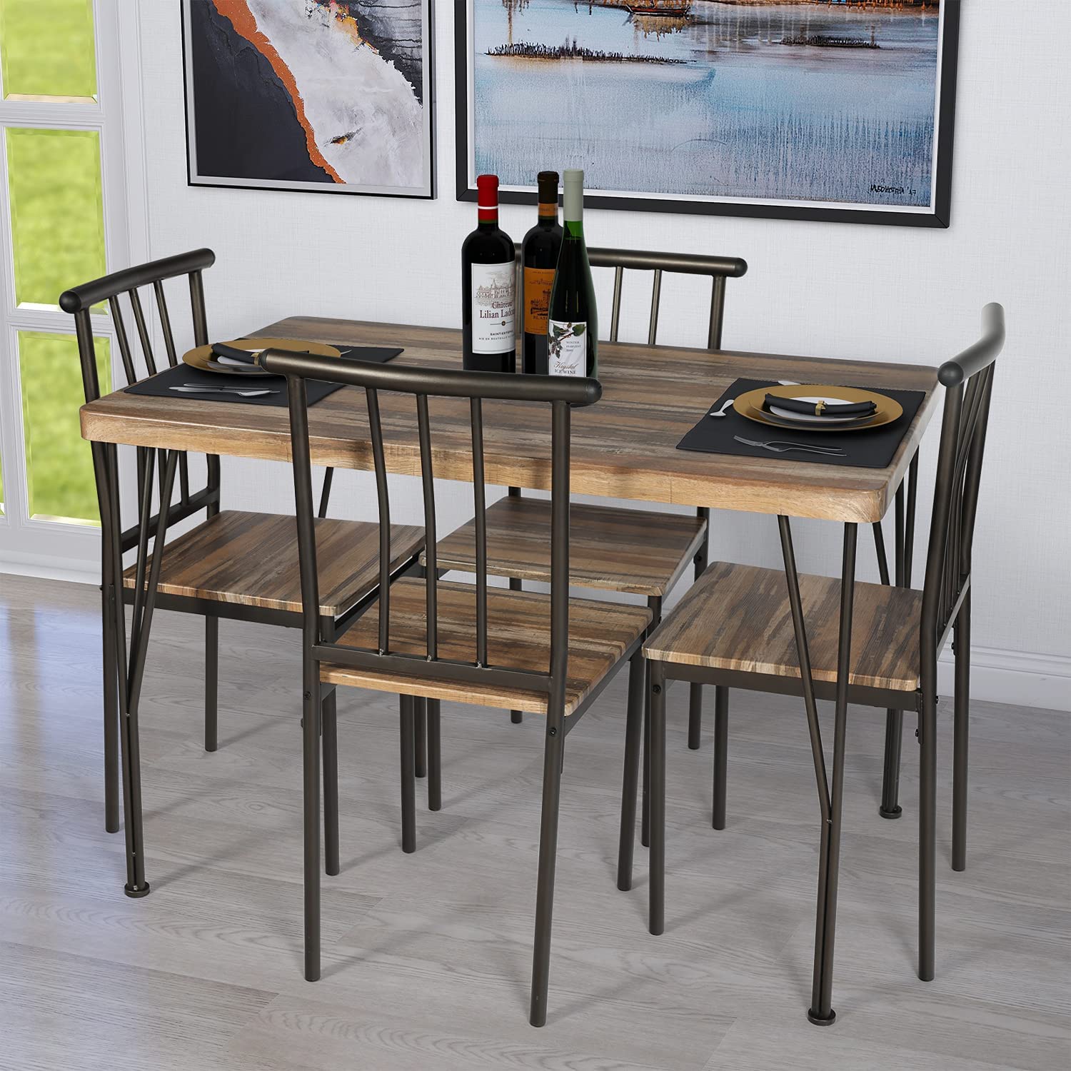 uhomepro Dining Room Table Set, 3-Piece Breakfast Nook Dining Table Set  with Two Benches, Dining Room Table Set Kitchen Table Set with Metal Frame