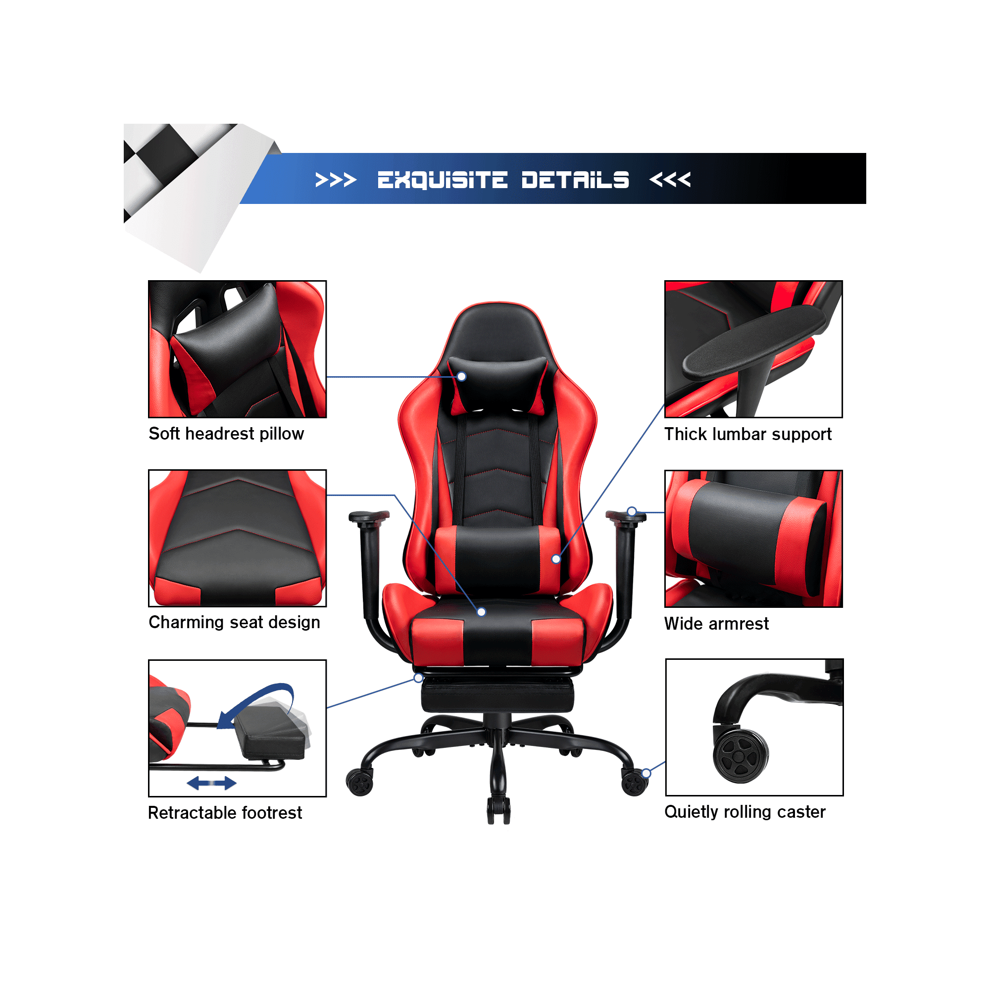 Lacoo PU Leather Gaming Computer Chair with Footrest and Lumbar