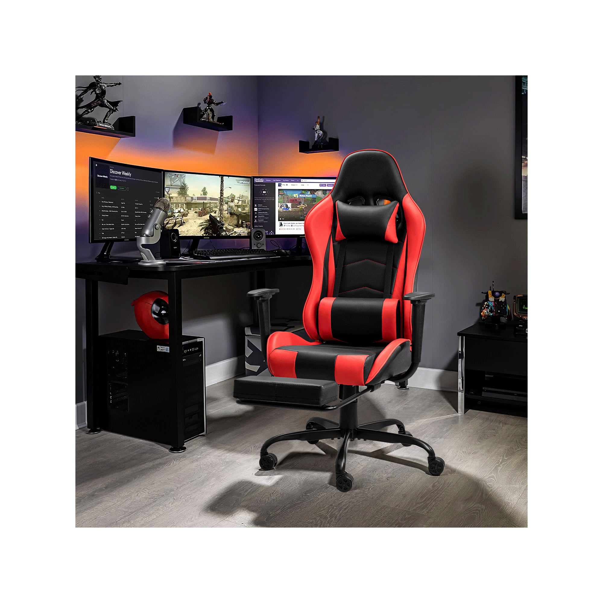 Lacoo PU Leather Gaming Computer Chair with Footrest and Lumbar