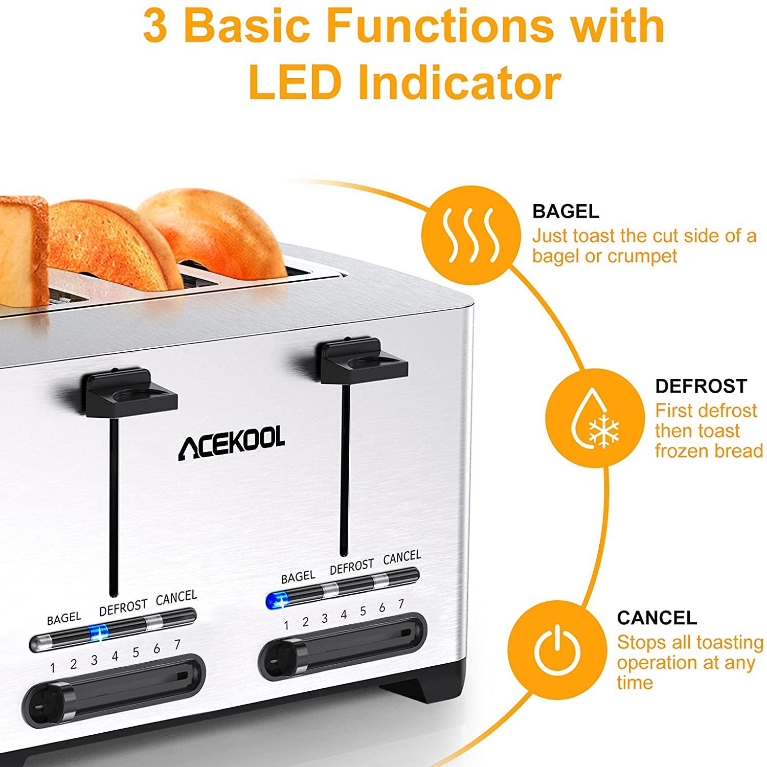 LingStar 4 Slice Stainless Steel Toaster,with Removable Crumb