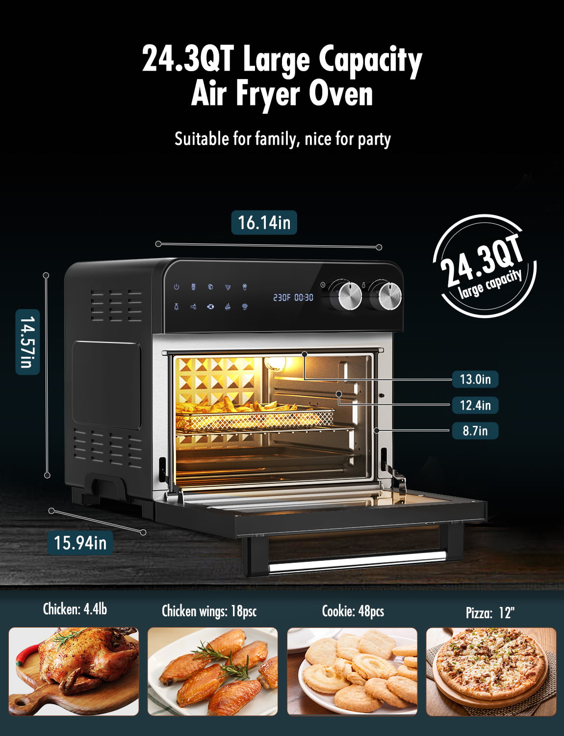 Moosoo New Air Fryer Oven 24.3QT Capacity Toaster Oven Stainless