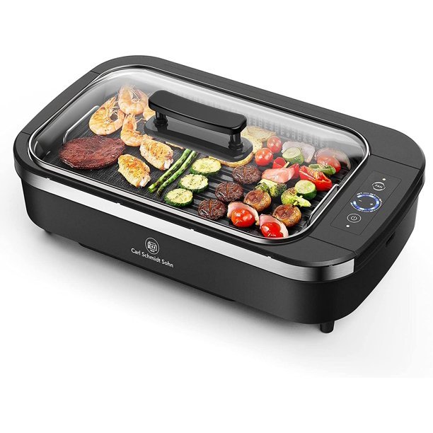 Smokeless Indoor Grill-Electric Grill with Tempered Glass Lid, Removable  Nonstick Grill Plate, 15″ x 9″ Surface,Turbo Smoke Extractor Tech – The  Market Depot