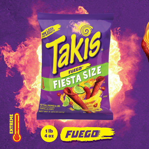 Takis Fuego 17 oz Fiesta Size Bag, Hot Chili Pepper & Lime Rolled Tortilla  Chips