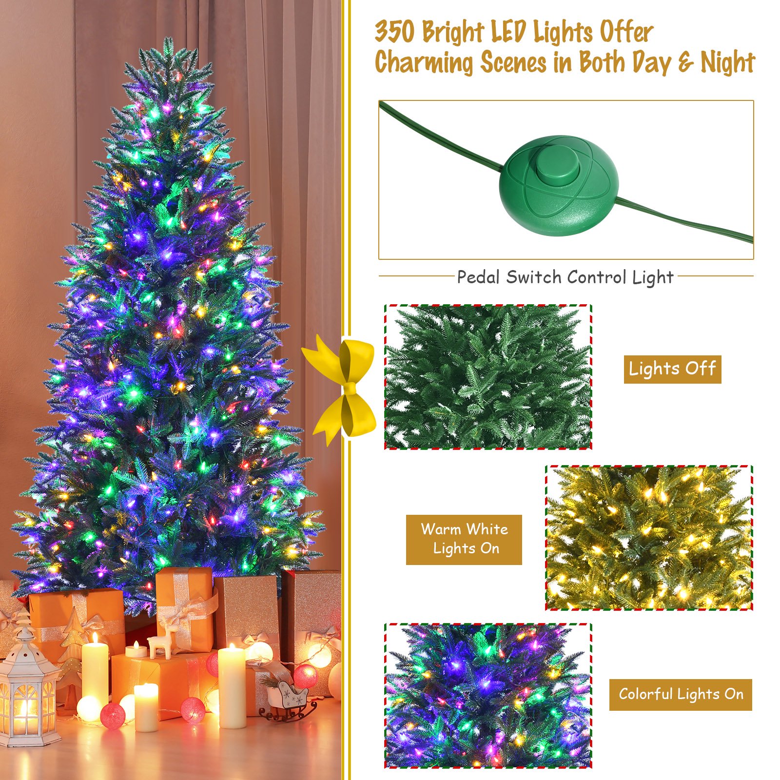 Topbuy 6FT Pre-Lit Christmas Tree Artificial Xmas Tree W 350 Replaceable  Dual Color LED Lights – The Market Depot