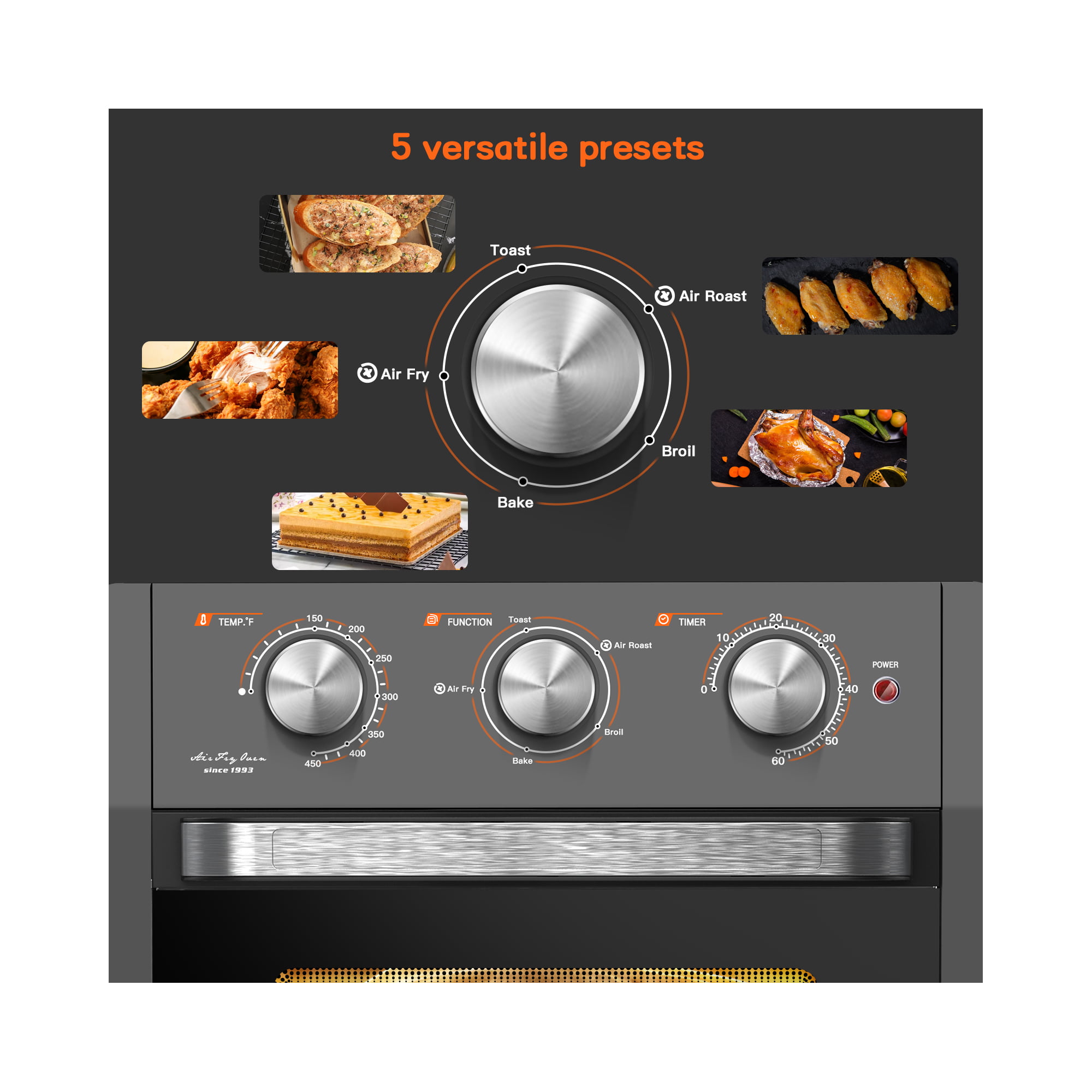 Weesta Air Fryer Toaster Oven, 20 Quart Convection Roaster with Broiler,  Rotisserie, Dehydrator, Pizza Oven, Touch Screen 5 in 1 Toaster Oven Combo