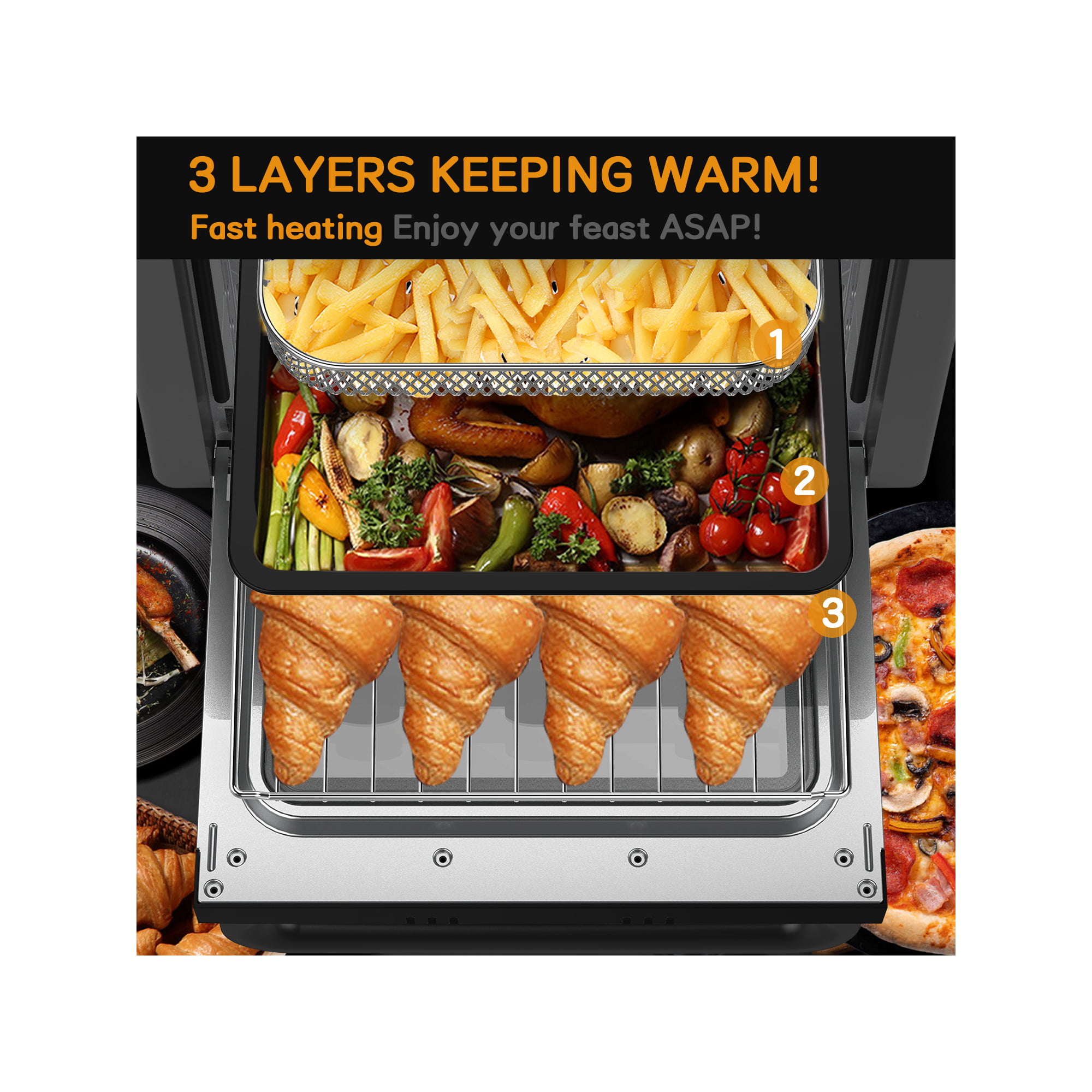 Weesta Air Fryer Toaster Oven, 20 Quart Convection Roaster with Broiler,  Rotisserie, Dehydrator, Pizza Oven, Touch Screen 5 in 1 Toaster Oven Combo