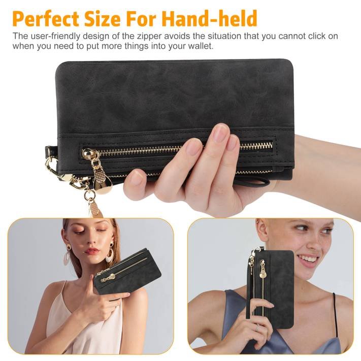 Women's Wristlet Clutch, EEEkit Leather Cell Phone Wallet, Large Capacity  Purse, Credit Card Holder with Wrist Strap 