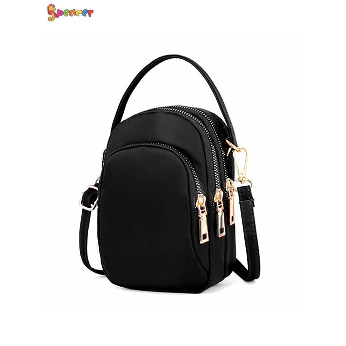 Spencer Mini Cell Phone Purse Small Crossbody Shoulder Bag Smartphone Nylon  Pouch Wallet for Women Girls (4.7 * 2.7 * 7.1,Black) 