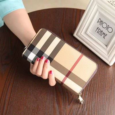 Checkered Zip Around Wallets for Women, Lady Phone Clutch Holder, PU  Leather RFID Blocking with Card Organizer, Brown 