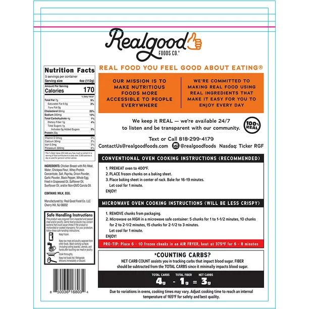 Realgood Foods Co. Lightly Breaded Chicken Breast Nuggets, 20 oz Bag  (Frozen)