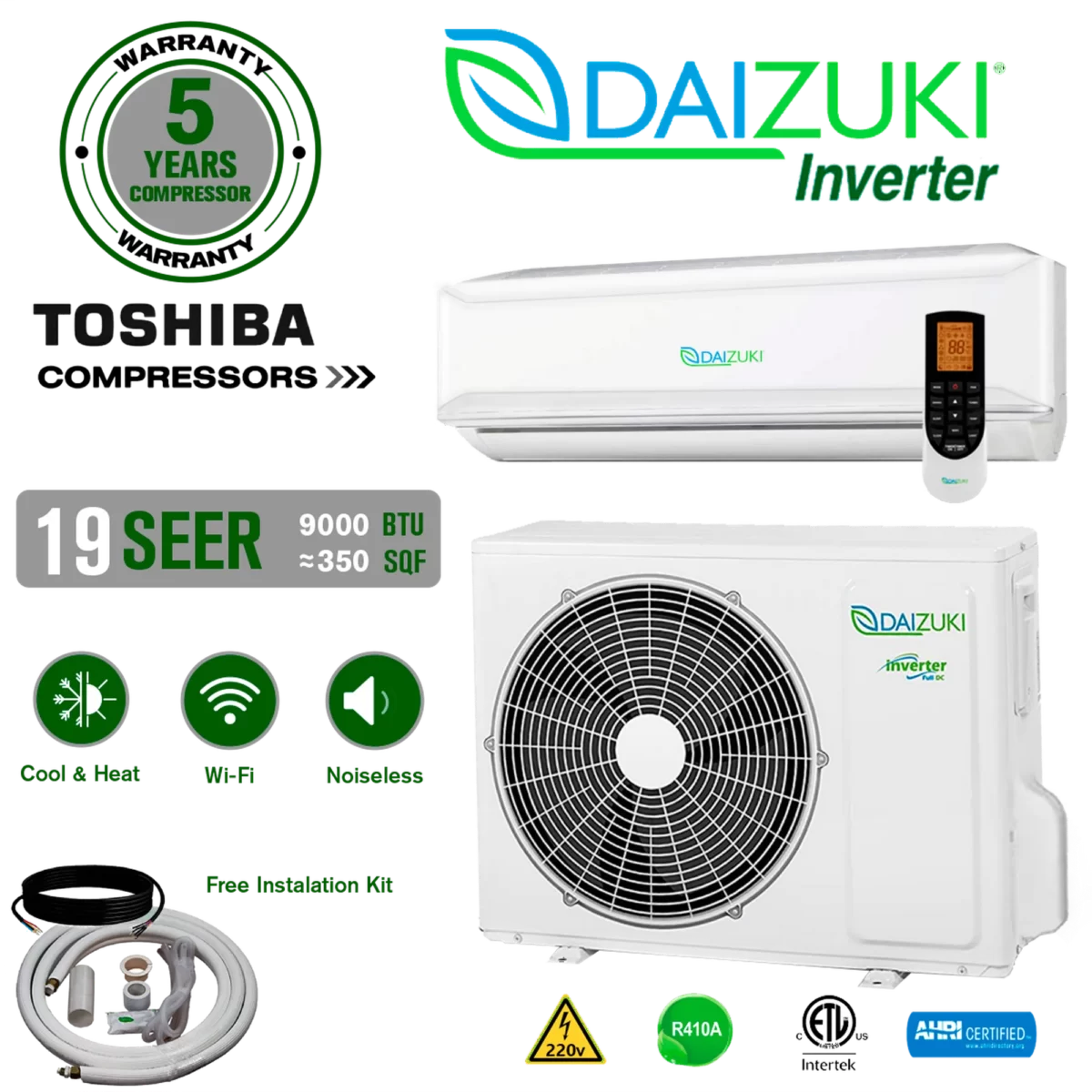 Daizuki 9000 Btu 20 Seer 220v Inverter Ductless Mini Split Air Conditioner Ac Heat Pump The 7472