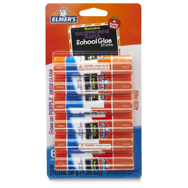 Elmer's Disappearing Purple School Glue Sticks, Washable, 7 Grams, 30 Count