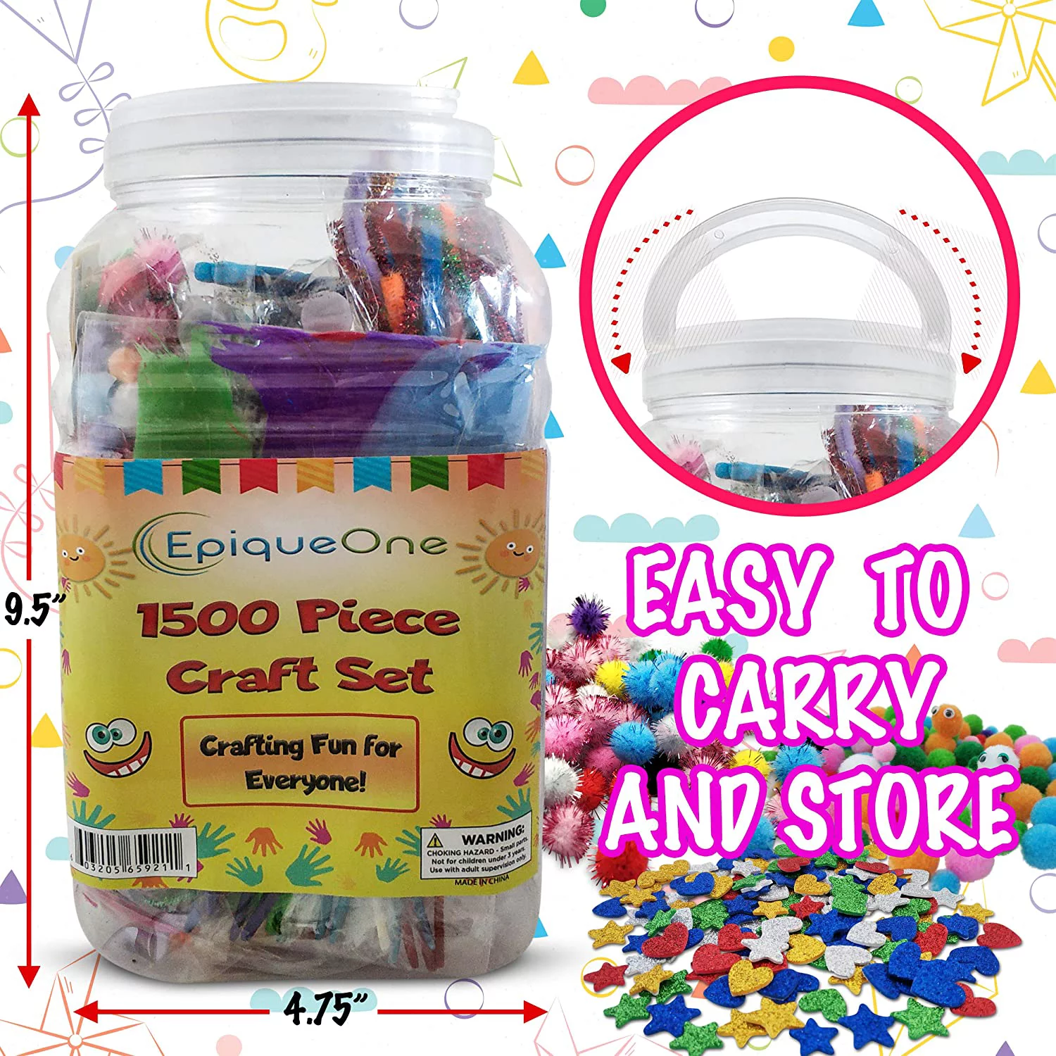 EpiqueOne 1500-Piece Craft Set for Kids – Arts & Crafts Kit for Use at Home  or in School – Bulk Supplies for a Wide Variety of Crafting Projects –  Recommended for Children