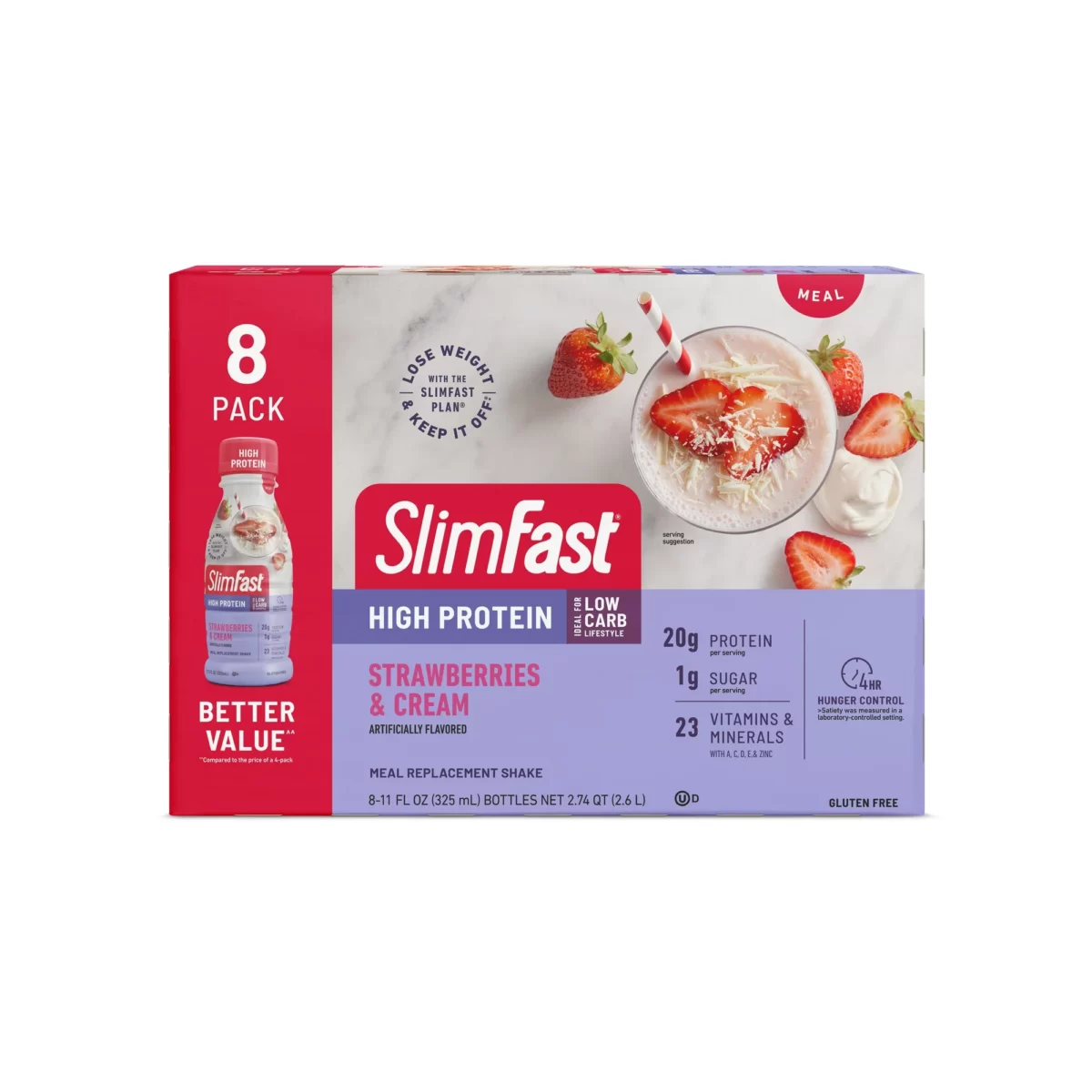 SlimFast High Protein Ready To Drink Shake, Strawberries & Cream, 8 ...