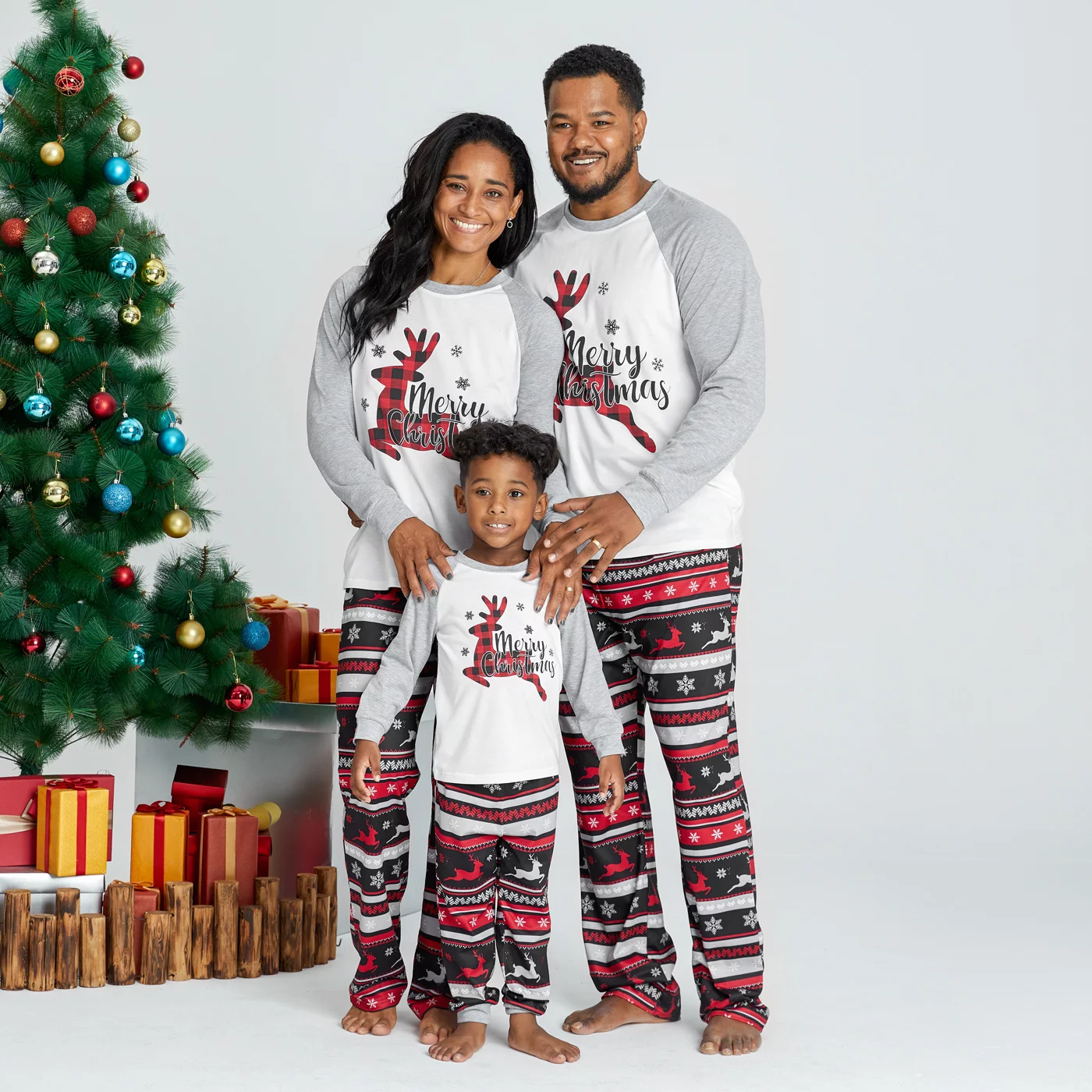 Family Matching Christmas Tree and Plaid Print Long-sleeve Pajamas Set(Flame Resistant)
