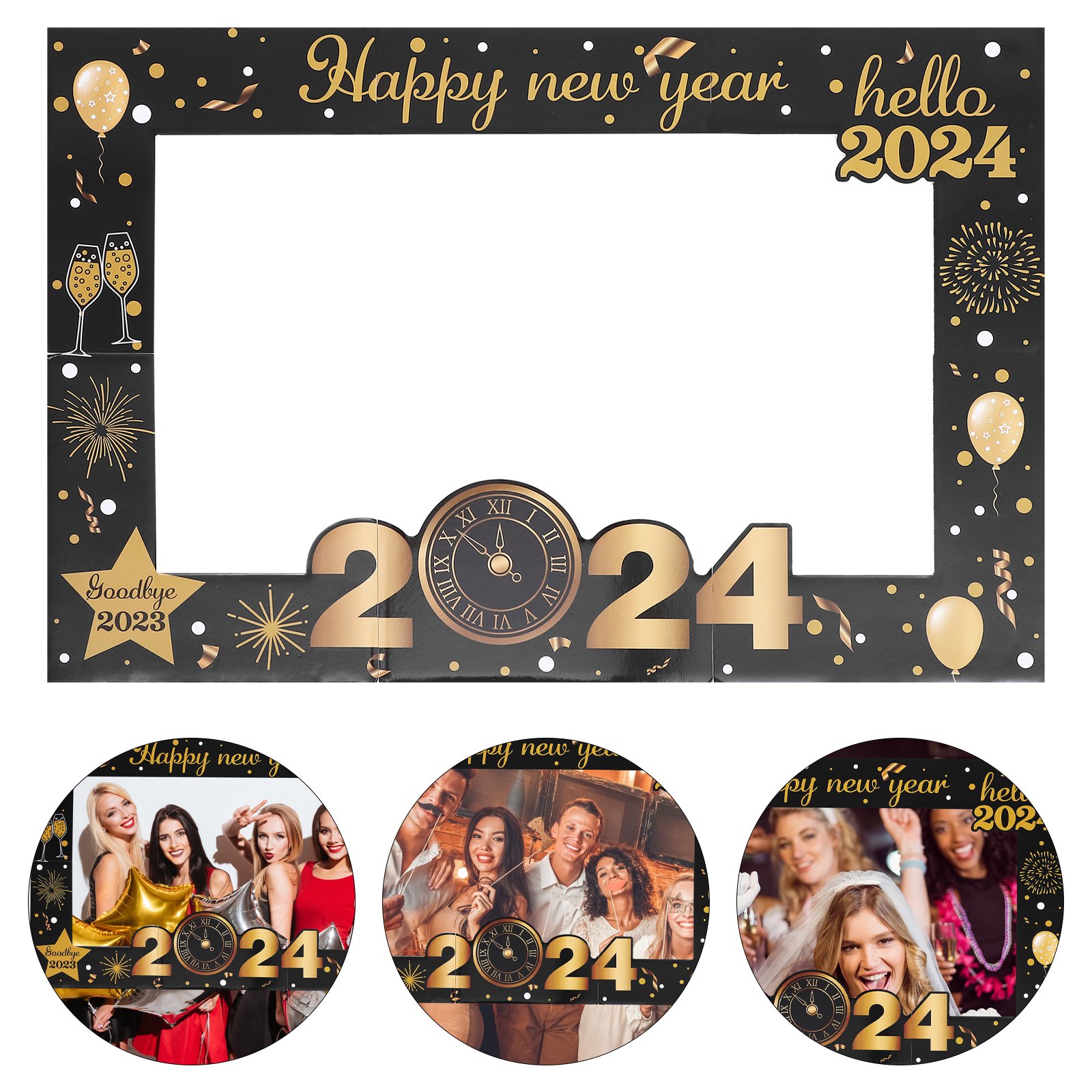 Happy New Year 2021 Photo Booth Frame Black Gold New Year Photo Props For  Christmas Eve Party Home Decor Photobooth Props